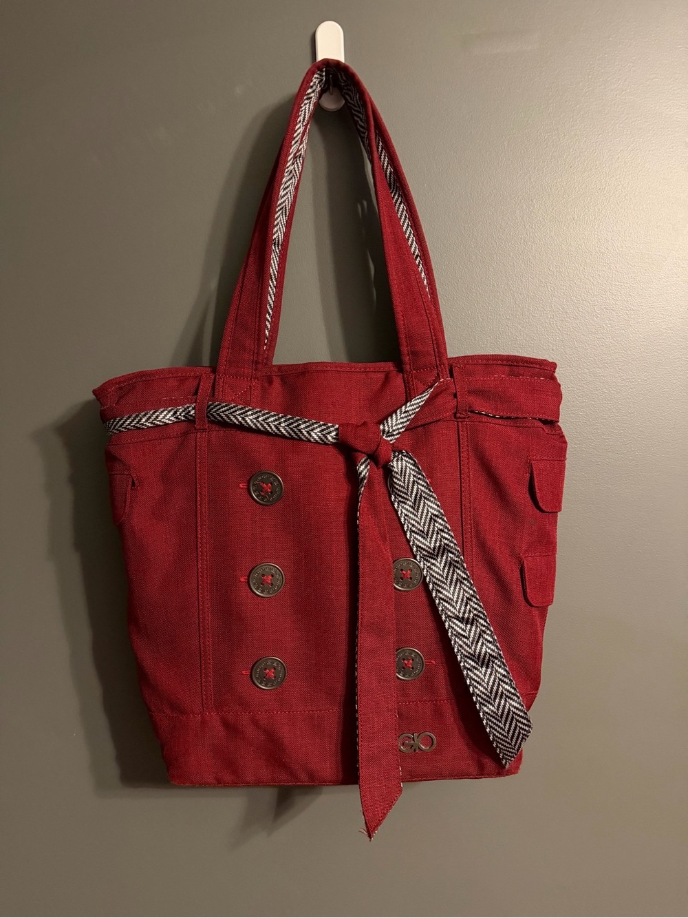 OGIO Red Canvas Tote Bag with Contrast Tie